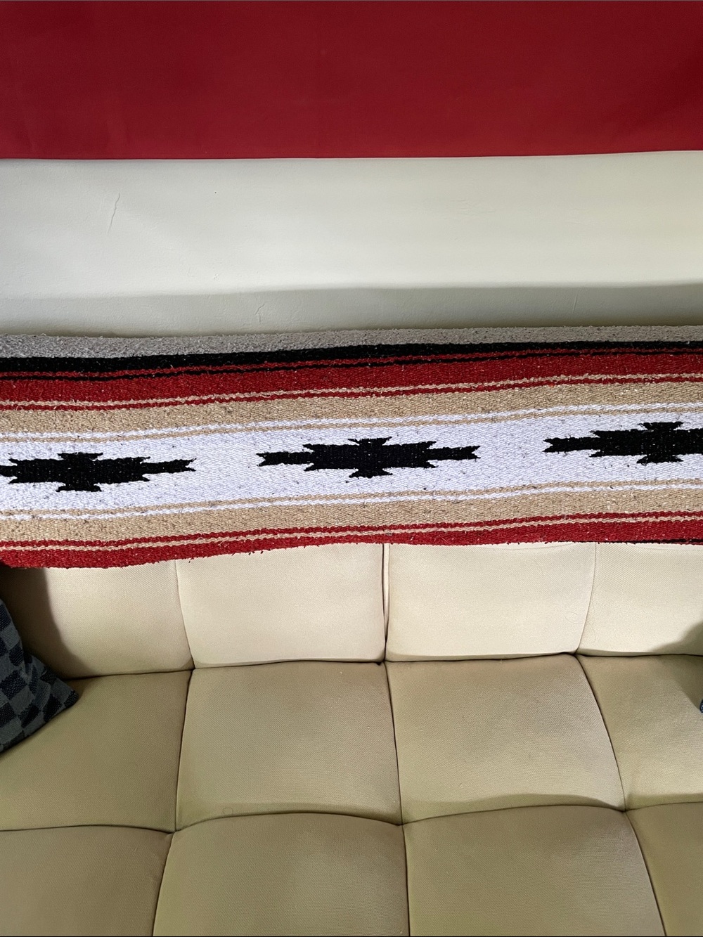 Handwoven Cream and Red Southwestern Decorative blanket - Picture 7 of 7